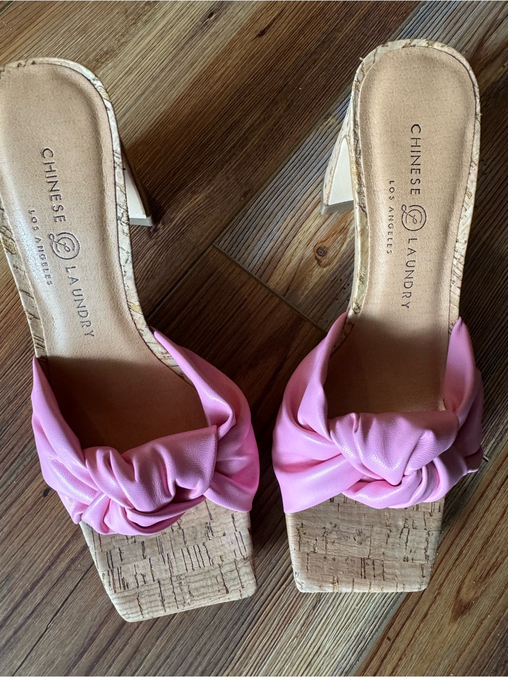 Chinese Laundry Pink Knot Cork Slide Mules
